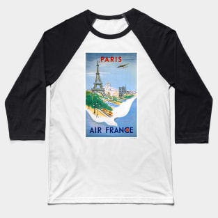 Vintage Travel Poster Paris Air France Baseball T-Shirt